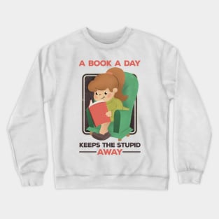 A Book A Day Keeps The Stupid Away Retro Cartoon Girl Crewneck Sweatshirt